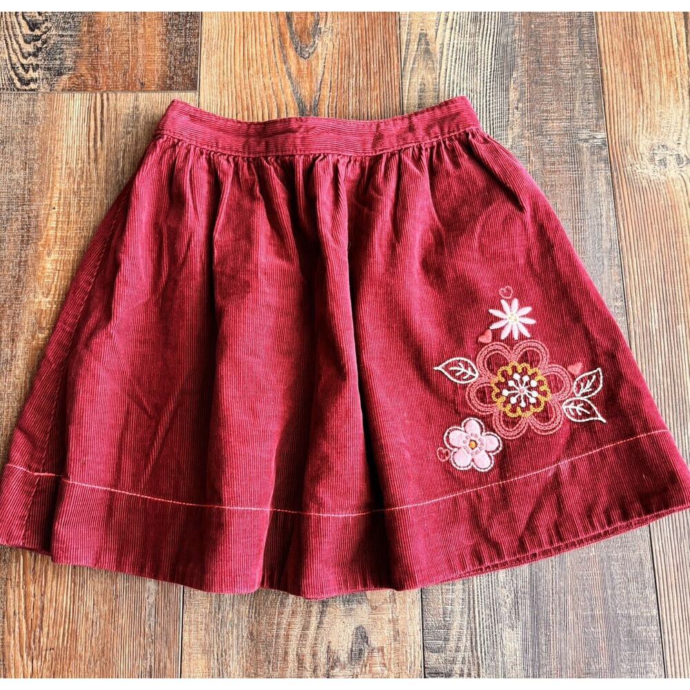 Vintage Oshkosh B’gosh Girls Size 8 Corduroy Skirt Floral Burgandy Elastic Waist
